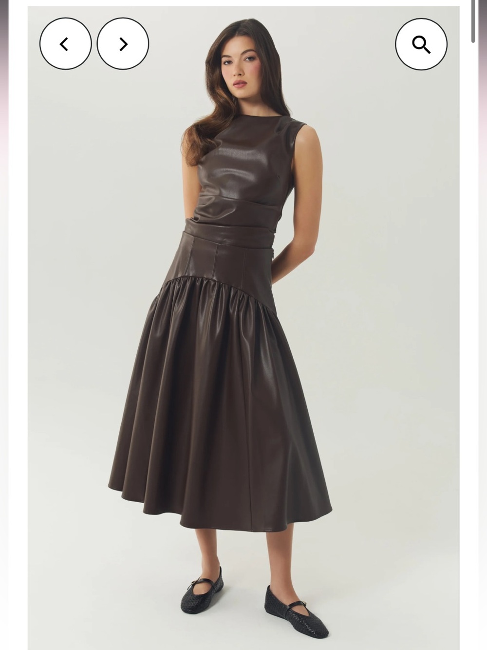 hutch maeden brown faux leather high waist glossy flared midi skirt size small